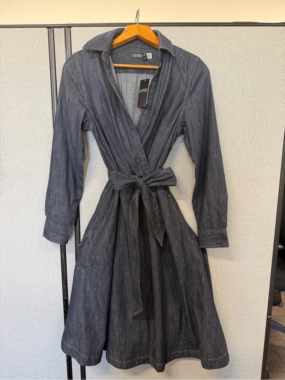 Lauren Ralph Lauren Dark Denim Wrap Dress with Tie Waist - New With Tags